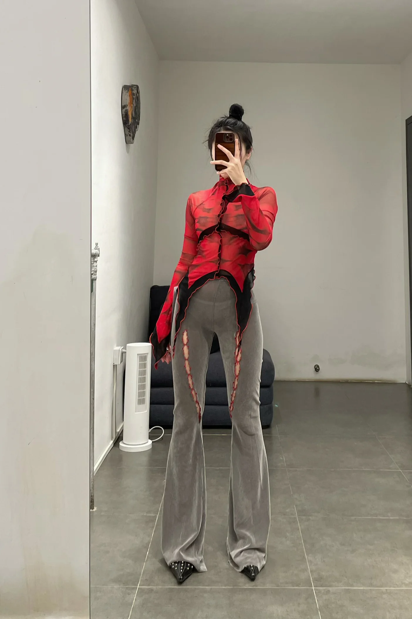 RUI mesh long-sleeved top RSS24WV05 Rubyw/Print red/print - Image 11