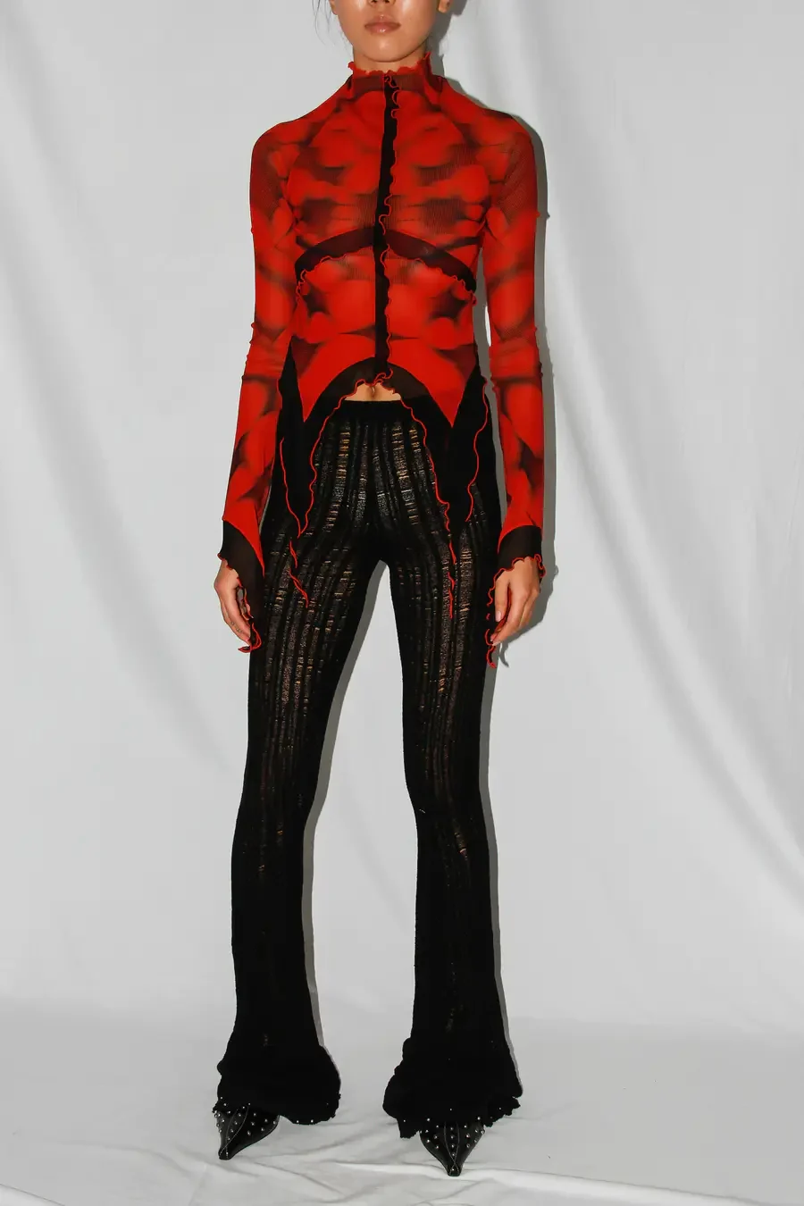 RUI mesh long-sleeved top RSS24WV05 Rubyw/Print red/print - Image 7